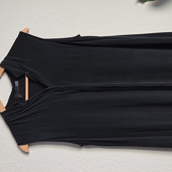Eileen Fisher black button down sleeveless Dress With Side Slits 100% silk - Picture 3 of 9